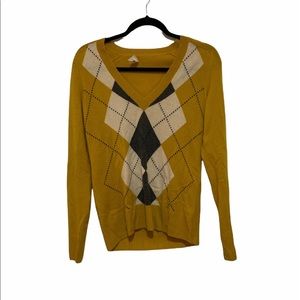 J. Crew Mustard Argyle V-Neck Sweater